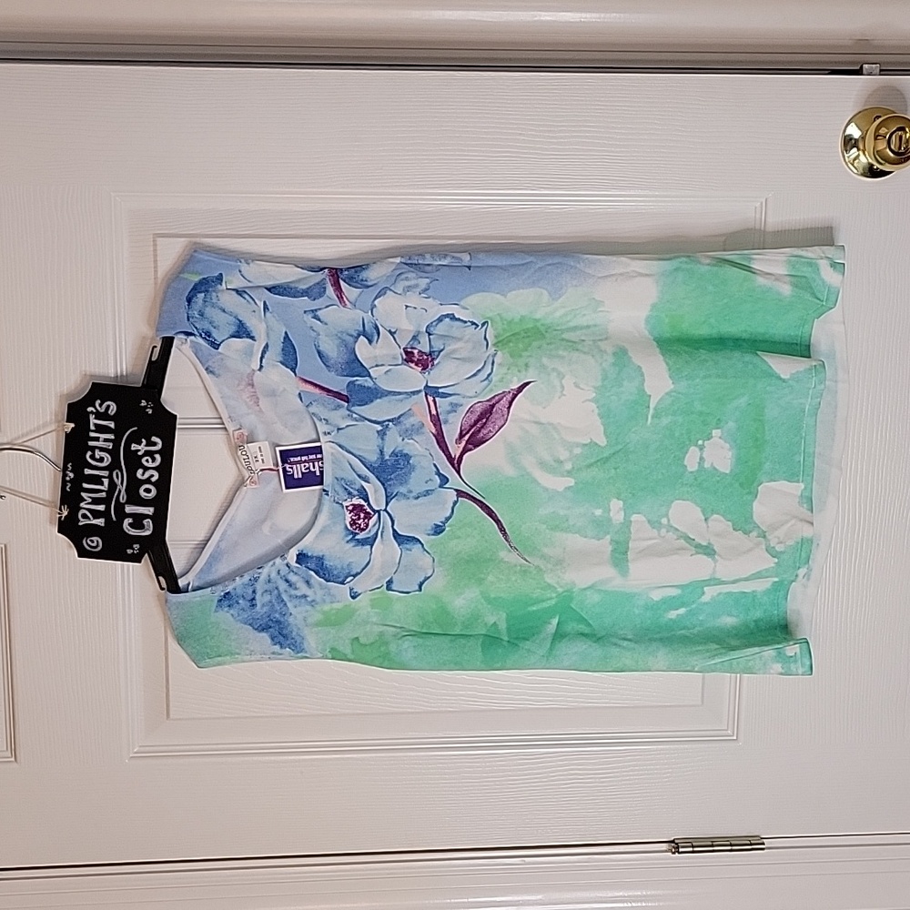 Lou Lou Tank Top 2X New Sleeveless Blue Green White